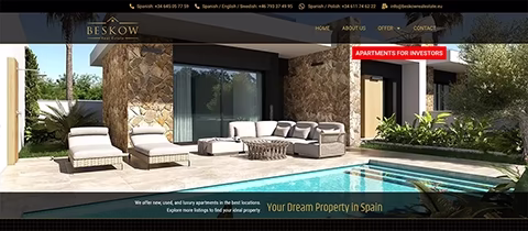 Nowoczesna willa z basenem w Hiszpanii – oferta Beskow Real Estate. Strona została wykonana przez WeBeffect